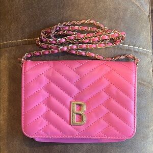 Bebe Fuchsia Quilted Mini Bag with Gold Chain